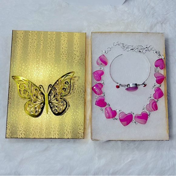 Beautiful Botswana Agate 💕 Heart Necklace & Bracelet 925 Gemstone Gift Set - Picture 2 of 6